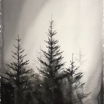 skog i månljus akvarell